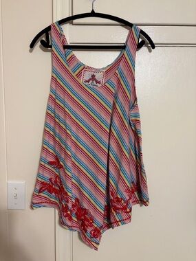 Johnny Was Rainbow Striped Floral Embroidered Tank Top